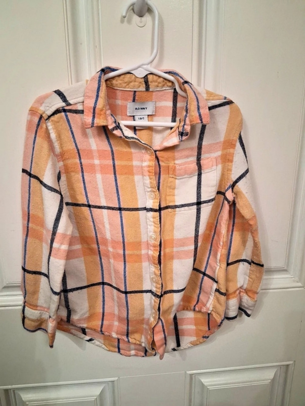 Old Navy Plaid Flannel Boyfriend Shirt for Girls Orange & Pink Small